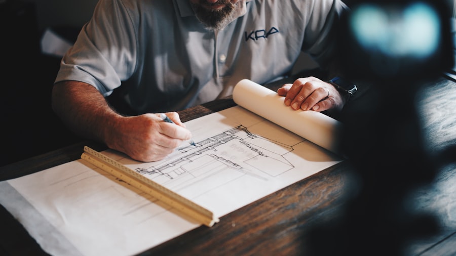 Architect reviewing plans